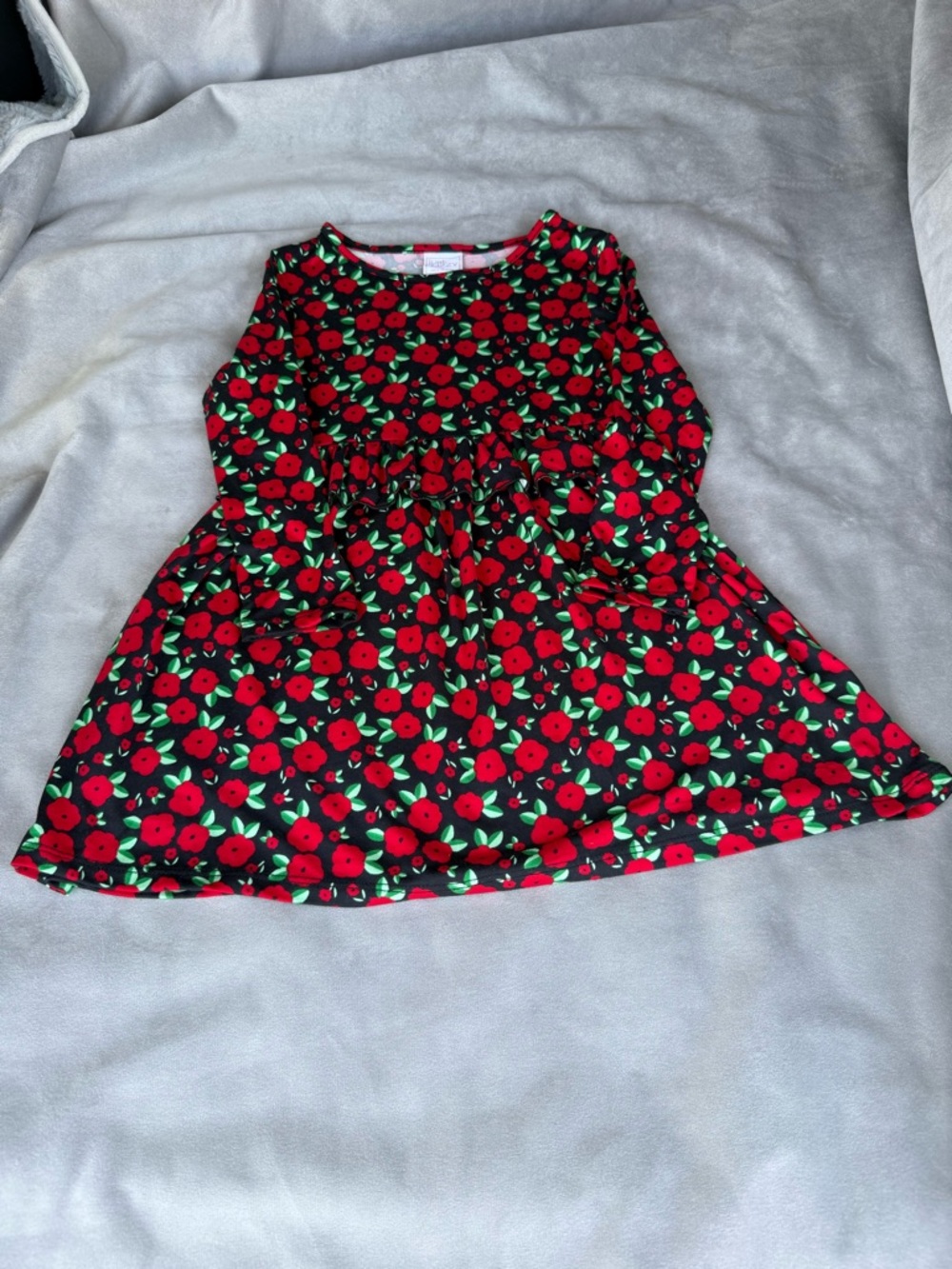 Just Lizzy Girls Red Poppy Floral Dress 4 Long Sleeve Christmas Valentine